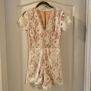 Lace Romper with Nude Underlay